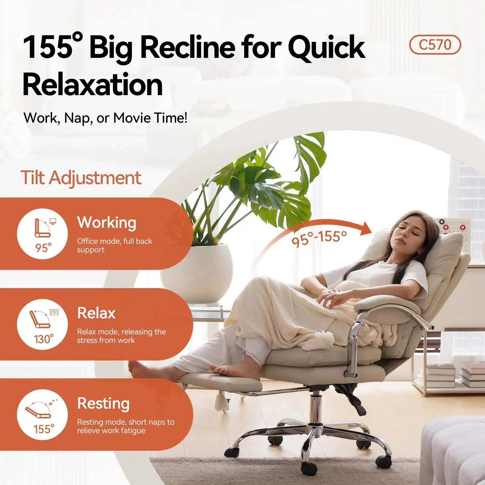 EMIAH C570 Office Chair with Footrest, Comfortable Desk Chair with Crossed Legs and Armrests EMIAH