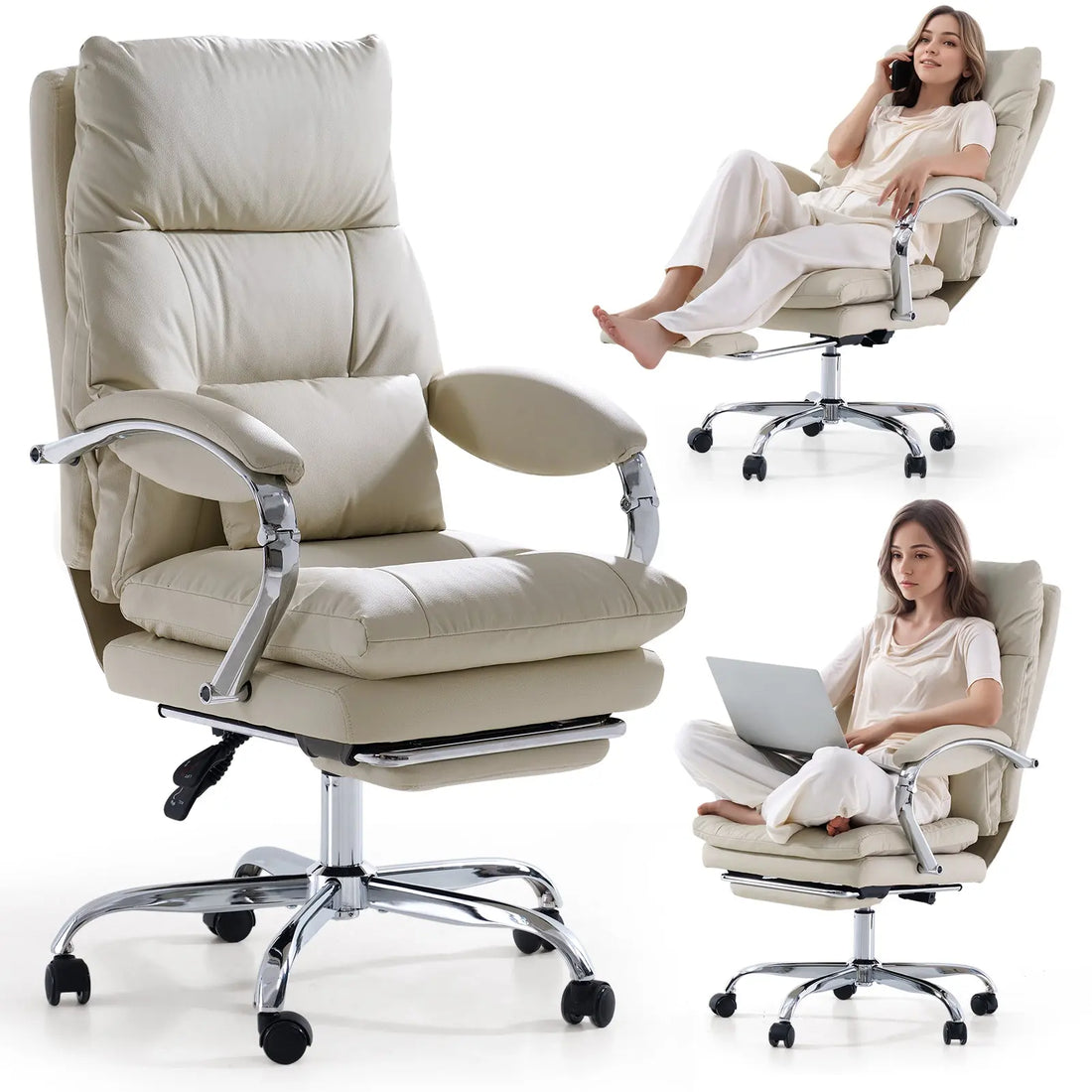 EMIAH C570 Office Chair with Footrest, Comfortable Desk Chair with Crossed Legs and Armrests EMIAH