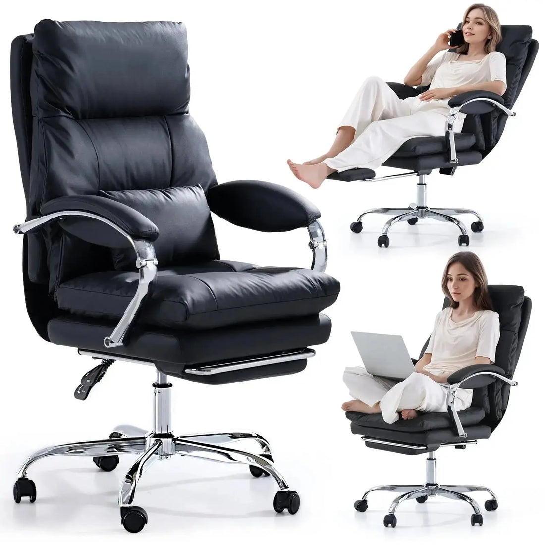 EMIAH C570 Office Chair with Footrest, Comfortable Desk Chair with Crossed Legs and Armrests EMIAH