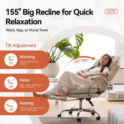 EMIAH C570 Office Chair with Footrest, Comfortable Desk Chair with Crossed Legs and Armrests EMIAH