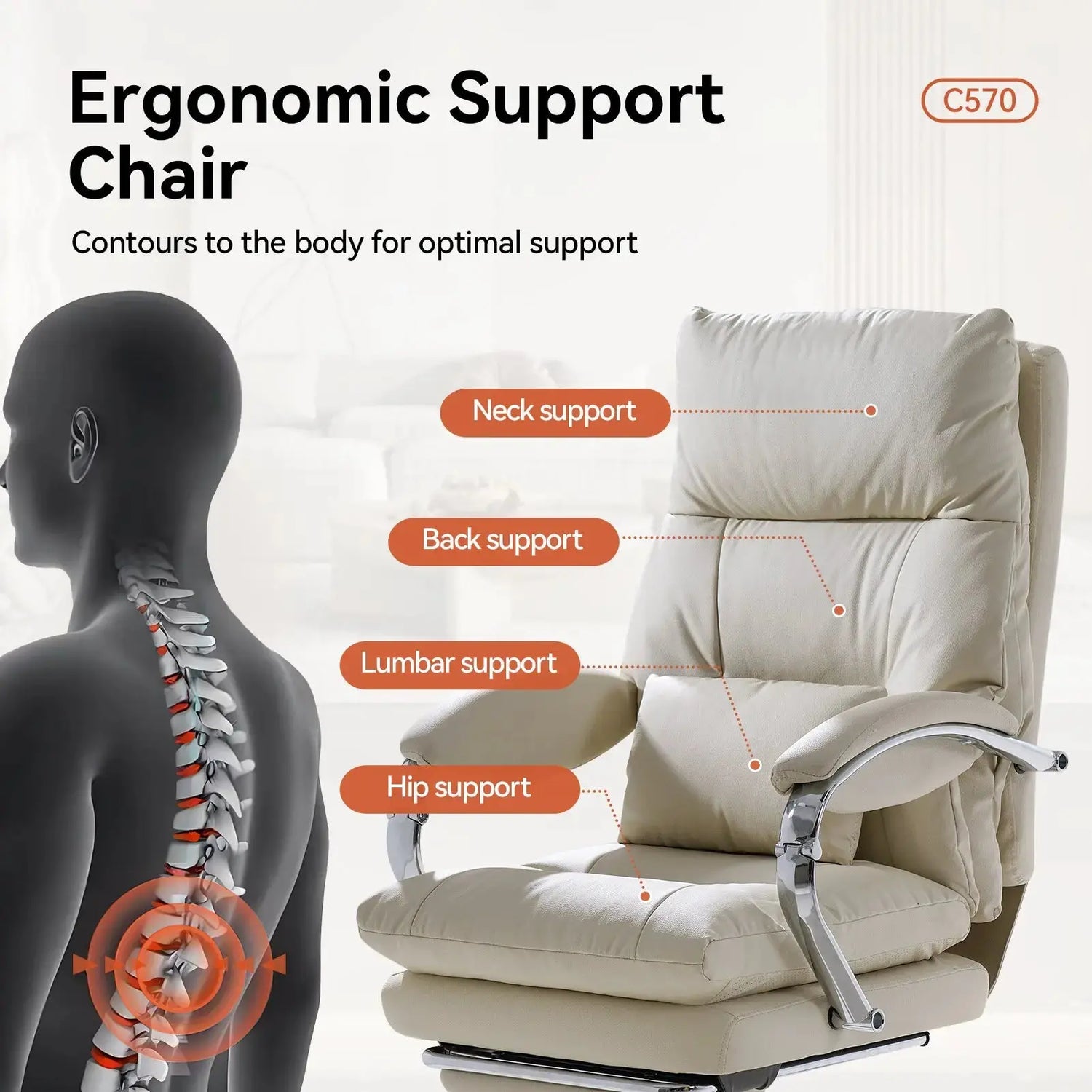 EMIAH C570 Office Chair with Footrest, Comfortable Desk Chair with Crossed Legs and Armrests EMIAH