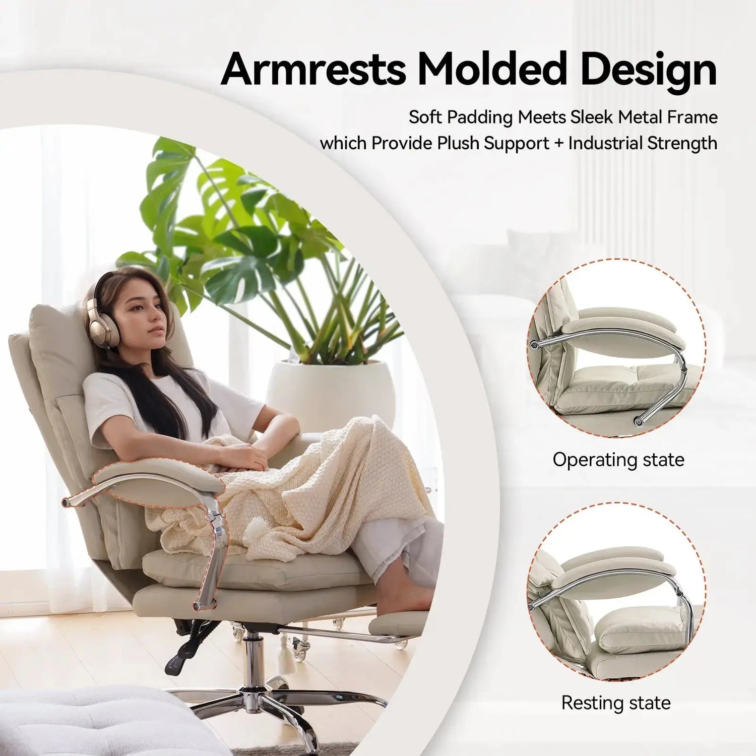 EMIAH C570 Office Chair with Footrest, Comfortable Desk Chair with Crossed Legs and Armrests EMIAH