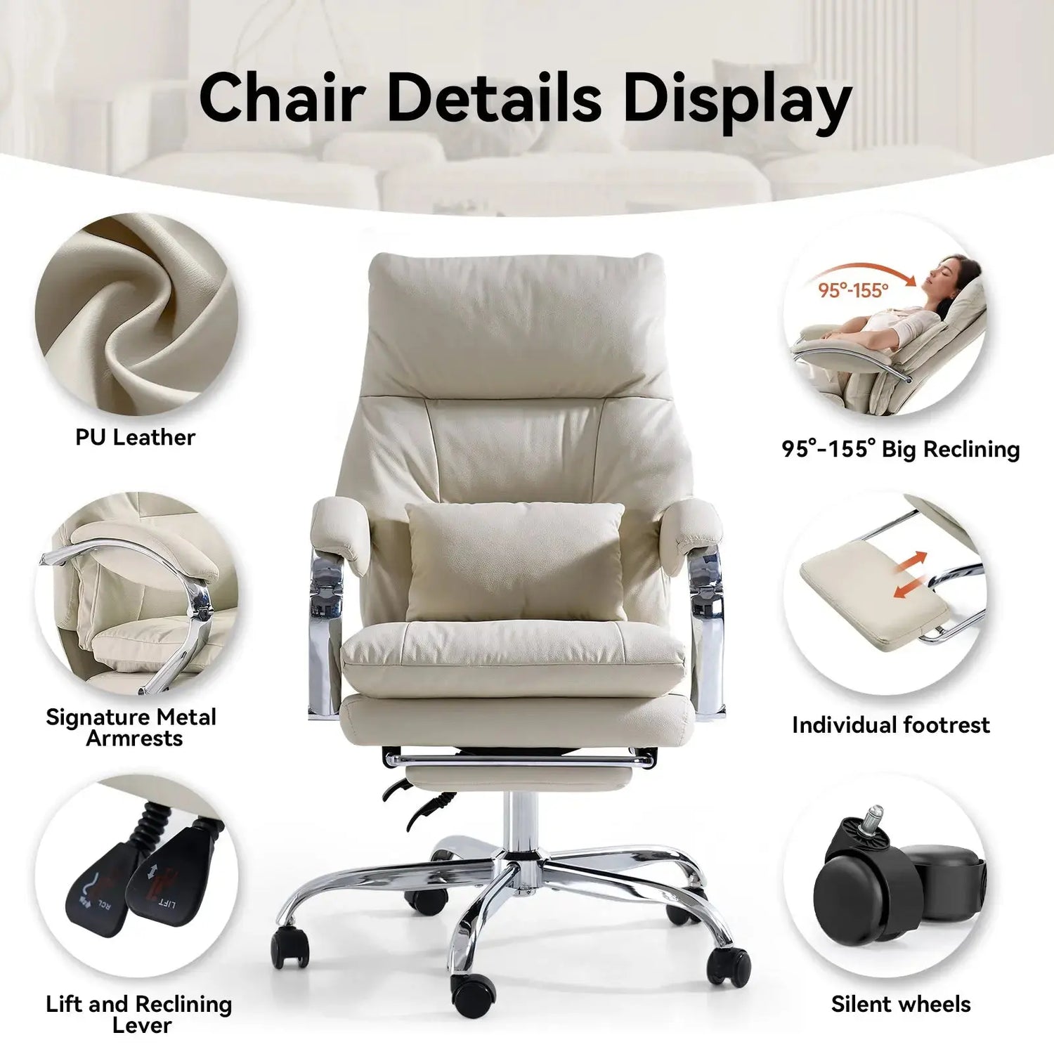 EMIAH C570 Office Chair with Footrest, Comfortable Desk Chair with Crossed Legs and Armrests EMIAH