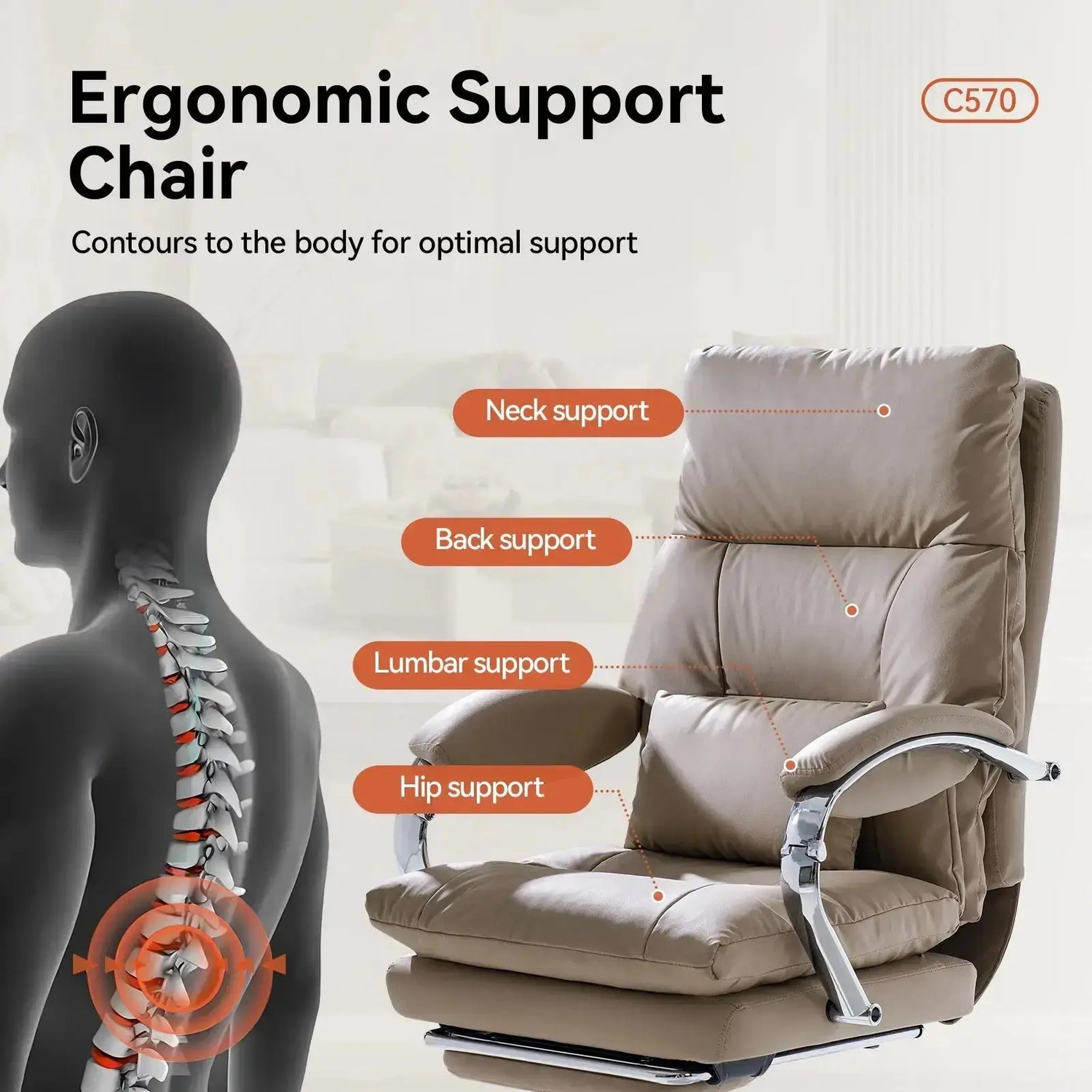 EMIAH C570 Comfortable Office Chair with Footrest - EMIAH Store 